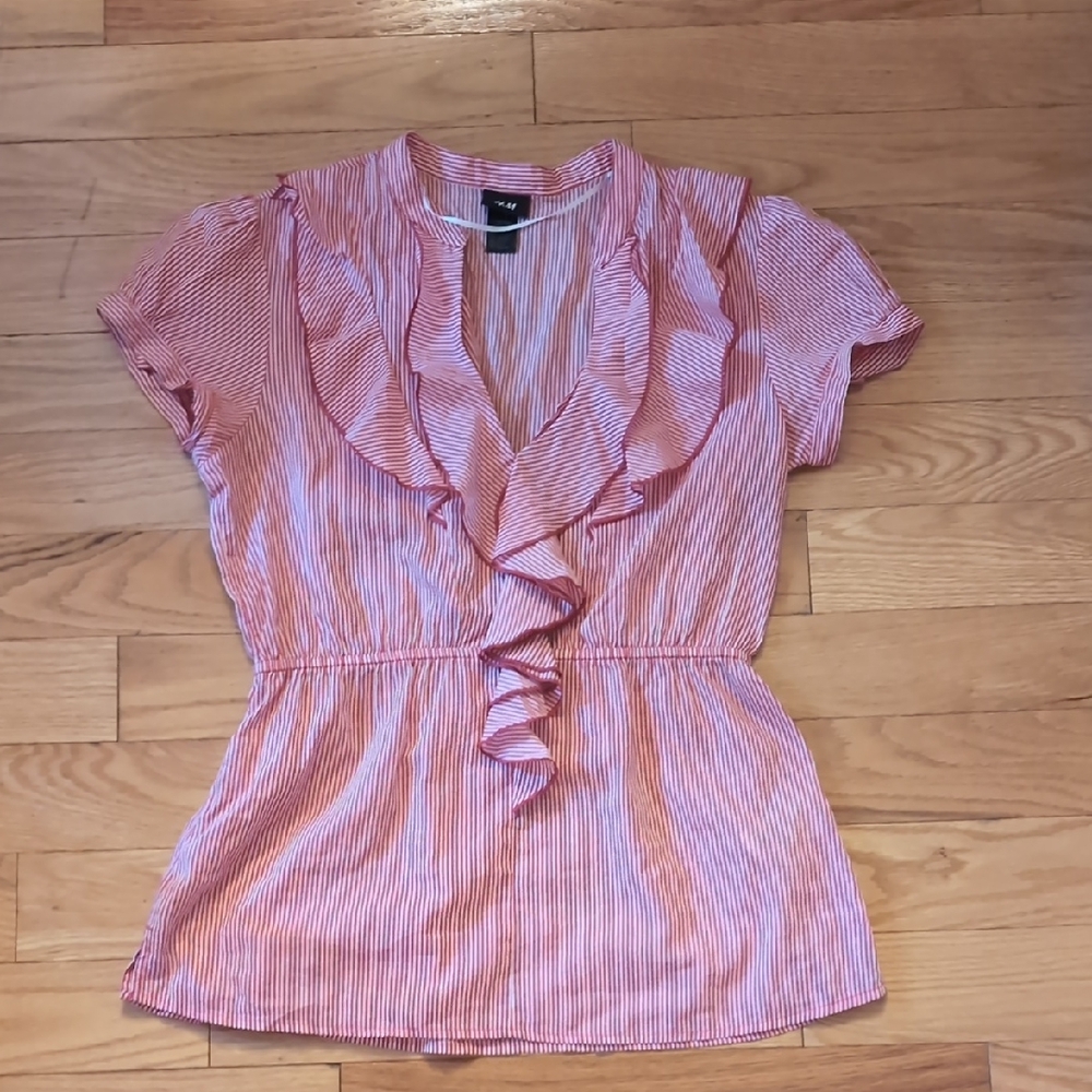 H&M Red and White Ruffle Blouse - Picture 4 of 7